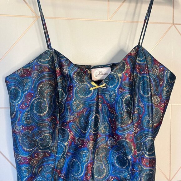 Vintage Jessica Paisley Satin 2 Piece Lingerie Lounge Set - Picture 3 of 10